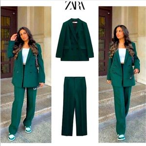 ZARA NEW WOMAN TAILORED DOUBLE BREASTED BLAZER GREEN JACKET 2761/253 2761/046